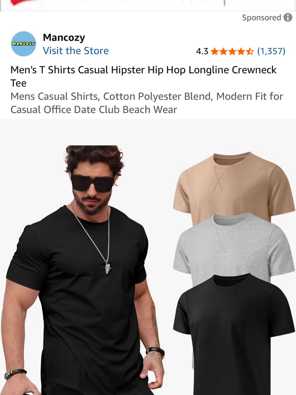 Men's Crewneck T-Shirt - Black, Gray, Beige
